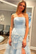 Elegant Light Blue Side Slit Strapless A-line Long Prom Dresses ,MB10983