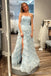 Elegant Light Blue Side Slit Strapless A-line Long Prom Dresses ,MB10983