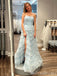 Elegant Light Blue Side Slit Strapless A-line Long Prom Dresses ,MB10983