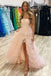 Elegant Light Pink Side Slit Strapless A-line Long Prom Dresses ,MB10984