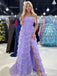 Elegant Lilac Side Slit Strapless A-line Long Prom Dresses ,MB10985