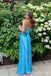 Stunning Blue Spaghetti Straps V Neck Sheath Long Prom Dresses ,MB10987