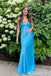 Stunning Blue Spaghetti Straps V Neck Sheath Long Prom Dresses ,MB10987