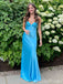 Stunning Blue Spaghetti Straps V Neck Sheath Long Prom Dresses ,MB10987