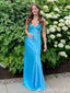 Stunning Blue Spaghetti Straps V Neck Sheath Long Prom Dresses ,MB10987