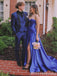 Sexy Blue Strapless Side Slit A-line Long Prom Dresses  ,MB10988