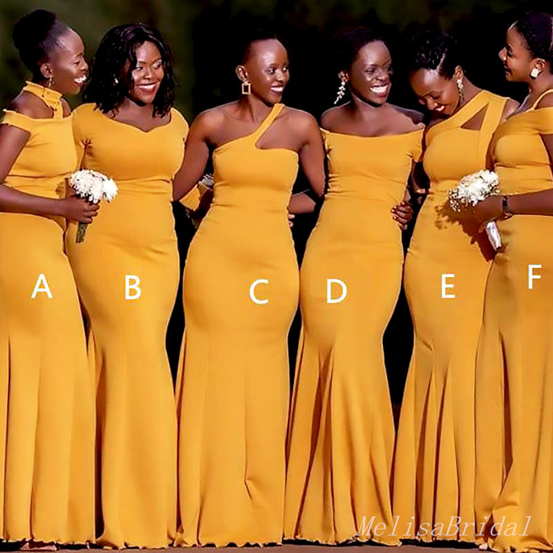 Mismached Elegant Yellow Mermaid Long Cheap Bridesmaid Dresses ,BD106