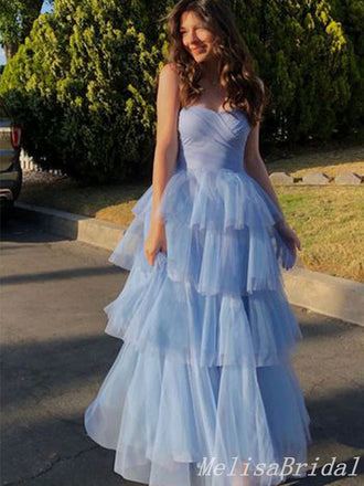 A-Line Layer Fluffy Sweetheart Strapless Evening Gown Maxi Long Evening Party Prom Dresses ,MB589