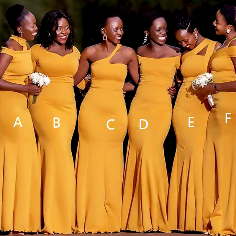 Mismached Elegant Yellow Mermaid Long Cheap Bridesmaid Dresses ,BD106