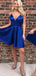 Elegant Royal Blue Spaghetti Straps V Neck Simple Cheap Short Homecoming Dresses, HD210