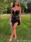 Sexy Black Sweetheart Mermaid Strapless Asymmetrical Short Tight Homecoming Dresses , HD324