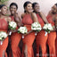 Halter Mermaid Orange Long Bridesmaid Dresses with Side Slit,BD229