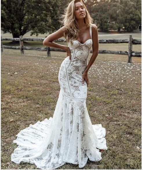 Elegant White Spaghetti Straps Tulle Lace Appliques A-Line Long Cheap Wedding Dresses,WD66