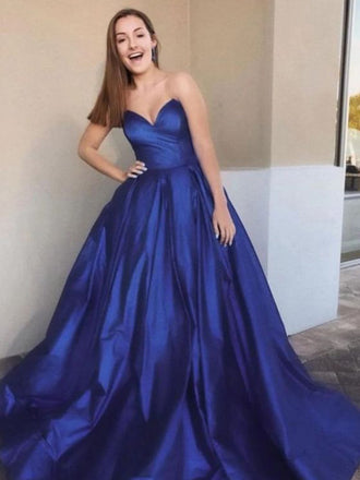 Blue Strapless A-line Sweetheart Evening Gown Maxi Long Evening Party Prom Dresses ,MB718