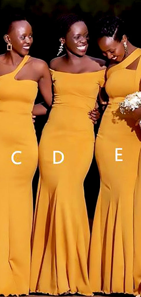 Mismached Elegant Yellow Mermaid Long Cheap Bridesmaid Dresses ,BD106