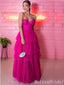 Strapless Hot Pink Sheer Corset Bodice Layer A-line Evening Gown Maxi Long Evening Party Prom Dresses,MB743