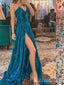 Sexy Strapless Sparkle High Side Slit V-neck A-line Evening Gown Long Formal Dresses Prom Dresses,MB364