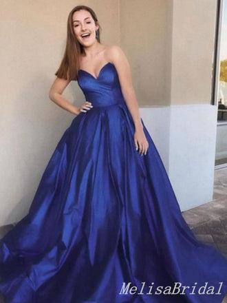 Blue Strapless A-line Sweetheart Evening Gown Maxi Long Evening Party Prom Dresses ,MB718
