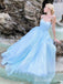 Sexy Spaghetti Straps Blue A-line Mermaid Lace up Back Party Dress Long Prom Dresses to Impress ,MB1024