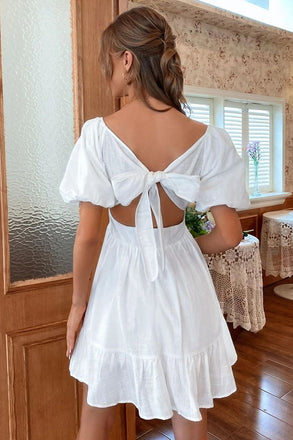 Elegant White Chiffon A-Line Cheap Simple Short Homecoming Dresses, HD106