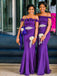 Mismached Purple Mermaid Long Simple Cheap Bridesmaid Dresses ,BD82