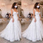 Elegant White Spaghetti Straps V Neck Lace Appliques A-Line Long Wedding Dresses,WD39