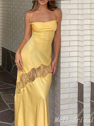 Sexy Simple Spaghetti Straps Lace Appliques Sheath Evening Gown Long Formal Dresses Prom Dresses ,MB391