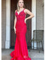 Elegant Red Strapless Simple Spaghetti Strap beading Evening Prom Dresses,MB84