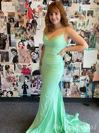 Green Sexy Lace Up Back Sweetheart Mermaid Spaghetti Straps Long Evening Gown Prom Dresses ,MB200