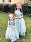 Elegant Light Green Tulle A- Line Cheap Simple Long Flower Girl Dresses,FG48