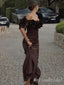 Gorgeous Brown Luxury Satin Ruffles Lace up Back Mermaid Long Prom Dresses to Impress ,MB937