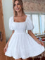 Elegant White Chiffon A-Line Cheap Simple Short Homecoming Dresses, HD106