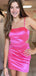 Elegant Pink Spaghetti Straps Button Back Sheath Simple Cheap Short Homecoming Dresses, HD125