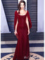 Elegant Red Half Sleeves Mermaid Wedding Guest Long Prom Dresses,MB63