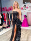Sexy Black One Shoulder Spaghetti Straps Tulle Ruffles Side Slit Floor Length Mermaid Evening Gown Prom Dresses,MB214