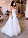 Elegant White Spaghetti Straps V Neck Lace Appliques A-Line Long Wedding Dresses,WD39