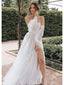 Elegant White Long Sleeves Off Shoulder Lace Appliques Illusion A-Line Long Wedding Dresses,WD57