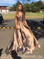 Sexy Spaghetti Straps V-neck Evening Gown Long Formal Dresses Prom Dresses with Pleats,MB344