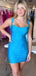 Elegant Blue Spaghetti Straps Cheap Simple Short Homecoming Dresses, HD86