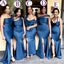 Mismatched Dark Blue Soft Satin Mermaid Long Cheap Elegant Bridesmaid Dresses ,BD57