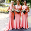 Elegant Pink V Neck Sleeveless Simple Cheap Mermaid Long Bridesmaid Dresses ,BD151