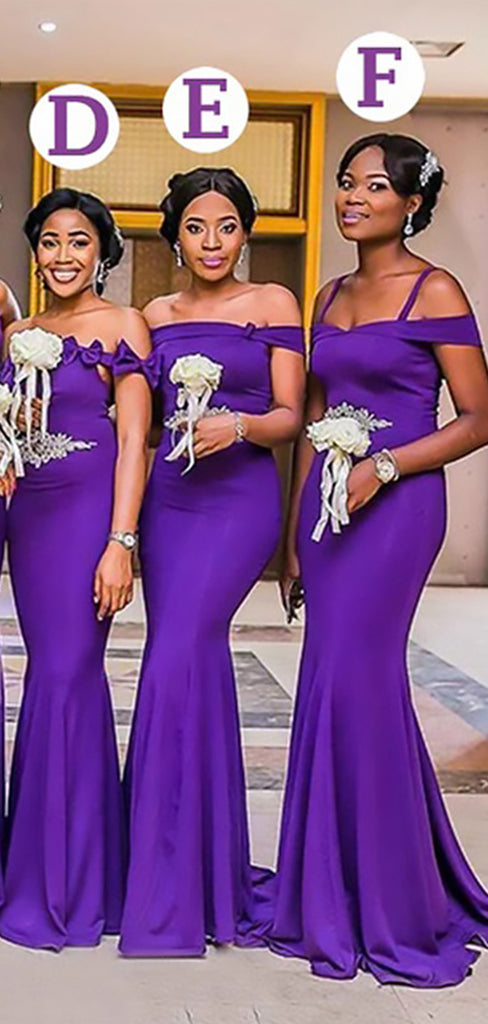 Mismached Purple Mermaid Long Simple Cheap Bridesmaid Dresses ,BD82