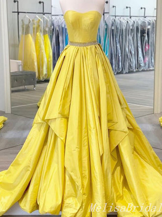 Sexy Yellow Strapless Sweetheart Beading Evening Gown Long Prom Dresses ,MB250