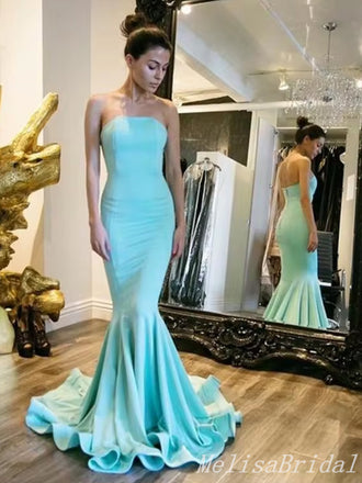 Blue Strapless Mermaid Sleeveless Evening Gown Maxi Long Evening Party Prom Dresses ,MB601