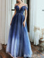 Gorgeous Sexy Elegant Blue Tulle Yarn A-line Beading Long Prom Dresses Evening Gown,MB170