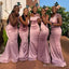 Elegant One Shoulder Pink Appliques Simple Cheap Mermaid Long Bridesmaid Dresses ,BD131