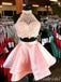 Pink O-Neck Two Pieces A-Line Lace Appliques Graduation Party Short Homecoming Dresses, HD402