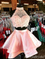 Pink O-Neck Two Pieces A-Line Lace Appliques Graduation Party Short Homecoming Dresses, HD402