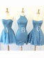 Mismatched Blue Elegant Lace Appliques Graduation Party Homecoming Dresses, HD329