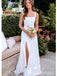 Elegant White  Strapless Side Slit Ruffle Evening Prom Dresses,MB81